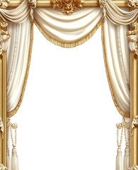 Elegant gold frame with ivory curtains, stage backdrop, design element