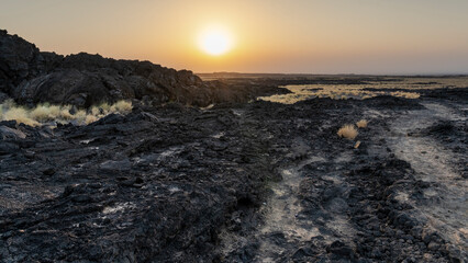 The Erta Ale volcano in the Danakil Depression in Ethiopia in Africa.