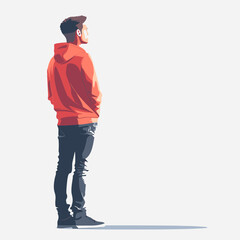 Fototapeta premium Young man in a red hoodie and jeans. Vector illustration.