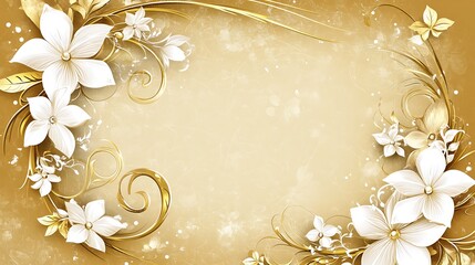 Naklejka premium Elegant White Flowers and Golden Vines Design