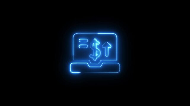 glowing blue color neon  dollar and calling icon with laptop , arrow sign animation . Variable Costs Icon Style Animation on black   background . 