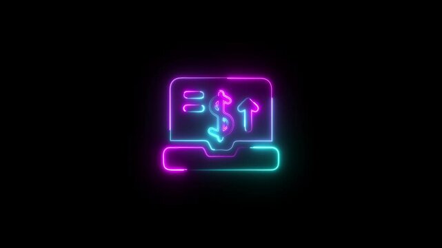 glowing  pink and  Cyan color neon  dollar and calling icon with laptop , arrow sign animation . Variable Costs Icon Style Animation on black   background . 4k HD video 