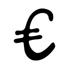 Hand drawn euro currency symbol. Brush stroke doodle. Single element for design