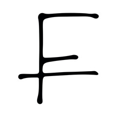 Hand drawn swiss franc currency symbol. Brush stroke doodle. Single element for design