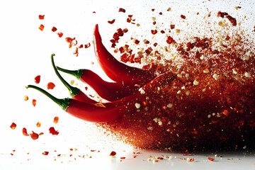 Red Chili Peppers Explode with Spice, a Dynamic Culinary Illustration
