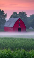 Obraz premium red barn in the morning