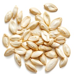 Pumpkin seeds isolated on white background. Top view. Flat lay.