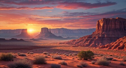 Naklejka premium Sunset Colors Over Desert Landscape