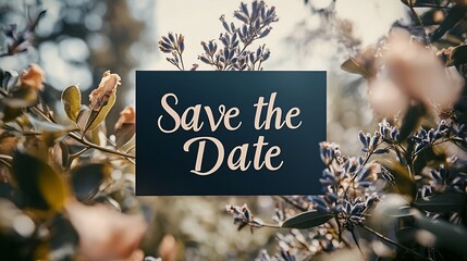 Save the Date card amidst flowers.