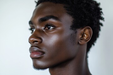 Obraz premium Close up portrait of young african american man standing against white wall