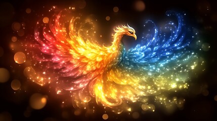 A radiant phoenix bird of fire and ice