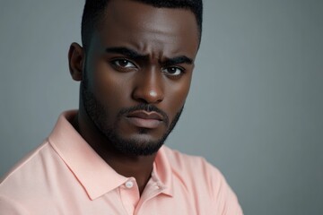 Detailed close up portrait of young African American man.