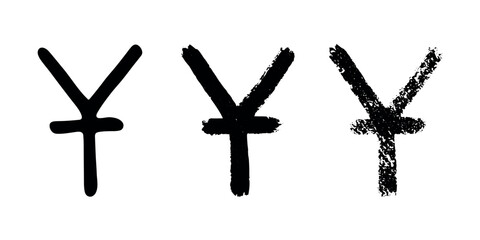 Hand drawn chinese yuan gold currency symbol set Brush stroke doodle Single element for design