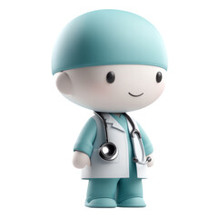 Cute 3D Character of Doctor in Uniform with Stethoscope Smile
