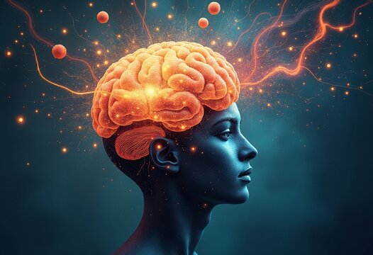 Concept art of a human brain exploding with knowledge and creativity
