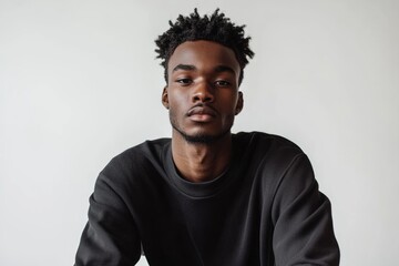 Obraz premium Young African man in street fashion sweatshirt studio shot.
