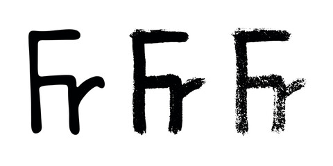 Hand drawn french franc gold currency symbol set Brush stroke doodle Single element for design