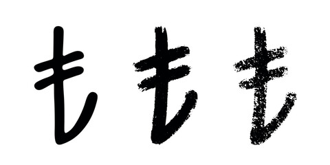 Hand drawn turkish lira currency symbol set Brush stroke doodle Single element for design