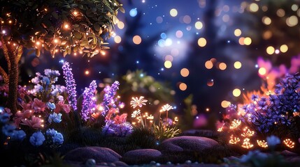 Fototapeta premium Dreamy 3D World Where Everything Sparkles and Shimmers at Night