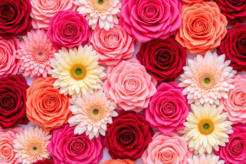 Fototapeta premium Dense array of artificial flowers in various colors textures