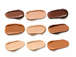 Various Shades of Foundation Makeup Swatches Displayed on a White Background