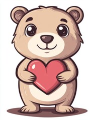 Fototapeta premium Cute bear holding a heart, coloring page for kids.