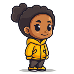 Cute African American little girl cartoon character vector illustration