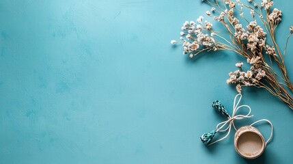 Naklejka premium Light Aquamarine Wallpaper with Texture and Floral Elements