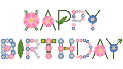 Fototapeta premium Happy Birthday postcard made with flowers.