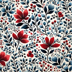 Stylish Nature-Inspired Cranberry and Leaf Repeating Design