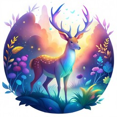 Majestic Deer with Blue Antlers in a Fantasy Forest