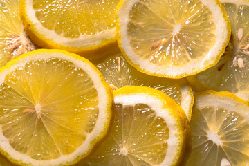 Closeup of sliced lemon textured background