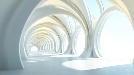 Obraz premium Abstract white architectural hallway with arches and light.