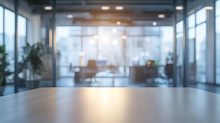 Blurred office background with table serves as a neutral modern backdrop