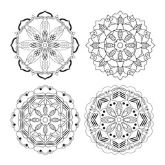 Set of Hand drawn mandala design. Easy Mandala Black and White Outline. Mandala for Coloring Pages 