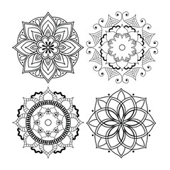 Set of Hand drawn mandala design. Easy Mandala Black and White Outline. Mandala for Coloring Pages 