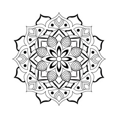 Hand drawn mandala design. Easy Mandala Black and White Outline. Mandala for Coloring Pages