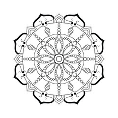 Hand drawn mandala design. Easy Mandala Black and White Outline. Mandala for Coloring Pages