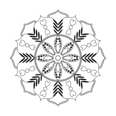 Hand drawn mandala design. Easy Mandala Black and White Outline. Mandala for Coloring Pages