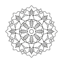 Hand drawn mandala design. Easy Mandala Black and White Outline. Mandala for Coloring Pages