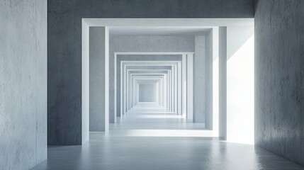 Obraz premium Abstract minimalist concrete hallway with light at the end.