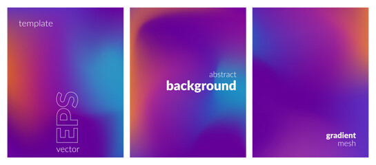 Abstract liquid background set. Vibrant color blend. Blurred fluid colors. Gradient mesh. Modern design template for posters, ad banners, brochures, flyers, covers, websites. EPS vector image