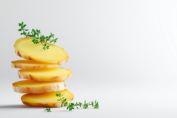 Slicing fresh ginger root home kitchen food photography minimalist style top-down view culinary concept
