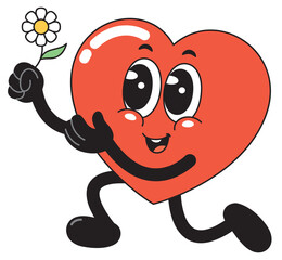 Cheerful Cartoon Heart Character with Flower