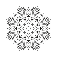 Hand drawn mandala design. Easy Mandala Black and White Outline. Mandala for Coloring Pages