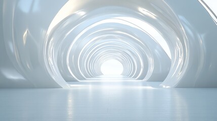 Obraz premium Abstract white tunnel with glowing light at the end.