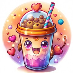Playful Chibi Style Bubble with Pink and Purple Gradient Liquid