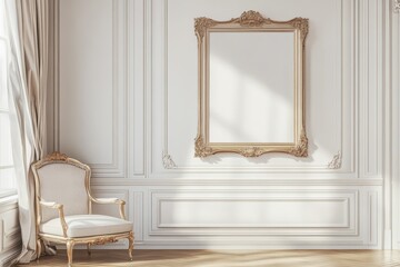 Elegant room interior with ornate frame and armchair.