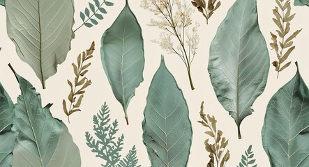 Cream and sage green patterns inspired by dried leaves