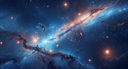 Naklejka premium Dark blue galaxy theme with luminous futuristic star maps